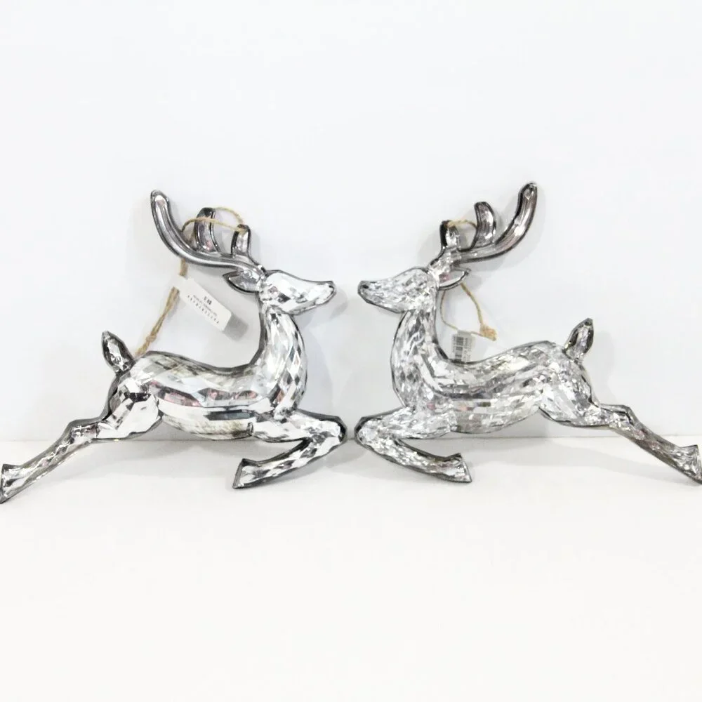 Pottery Barn Reindeer Ornament NEW Set of 2 Mirrored Christmas decor gift